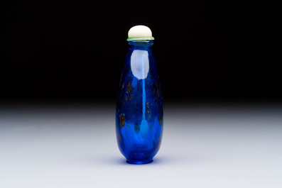 A fine Chinese dark blue and gold aventurine glass snuff bottle, probably from the imperial Beijing glass workshop, 18/19th C.