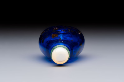 A fine Chinese dark blue and gold aventurine glass snuff bottle, probably from the imperial Beijing glass workshop, 18/19th C.