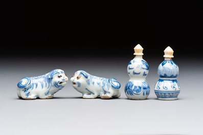 A varied collection of seven Chinese blue and white wares, Chenghua marks, 19th C.