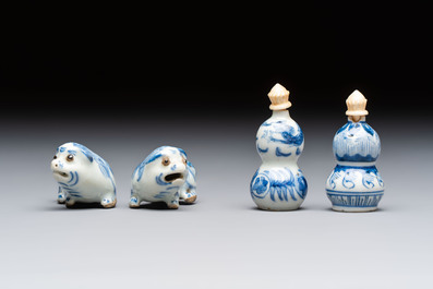 A varied collection of seven Chinese blue and white wares, Chenghua marks, 19th C.