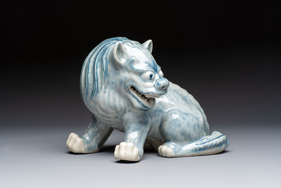 A Chinese blue and white mythical beast, 20th C.