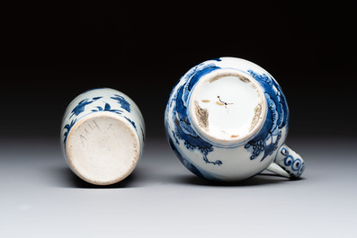 A Japanese blue and white vase, a jug and a bowl, 17th C. and later