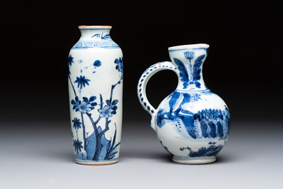 A Japanese blue and white vase, a jug and a bowl, 17th C. and later