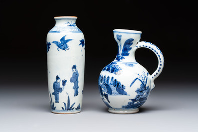 A Japanese blue and white vase, a jug and a bowl, 17th C. and later