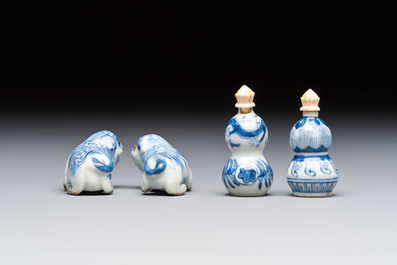 A varied collection of seven Chinese blue and white wares, Chenghua marks, 19th C.