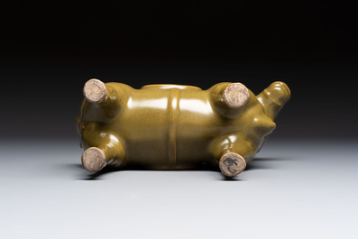 A Chinese teadust-glazed model of a horse on a wooden stand, Republic