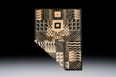 A large hand-knotted wool carpet with a symmetrical geometric composition, after a Bauhaus design by Gunta St&ouml;lzl, 20th C.