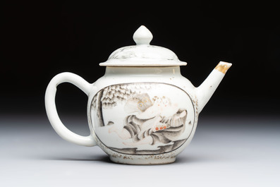 A Chinese grisaille and gilt-decorated 'European Subject' teapot and cover, Qianlong