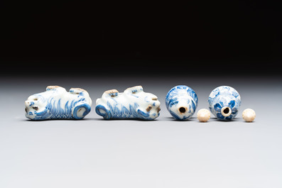 A varied collection of seven Chinese blue and white wares, Chenghua marks, 19th C.