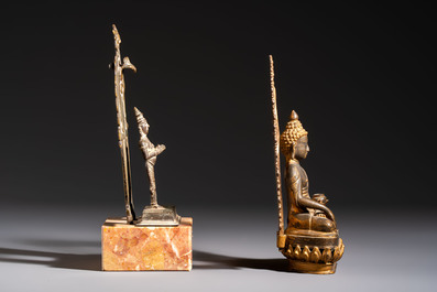 A Chinese gilt-bronze Buddha, a Tibetan dorje bell and four various South Asian bronze wares, 18/19th C.