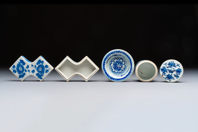 A varied collection of seven Chinese blue and white wares, Chenghua marks, 19th C.