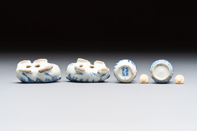 A varied collection of seven Chinese blue and white wares, Chenghua marks, 19th C.
