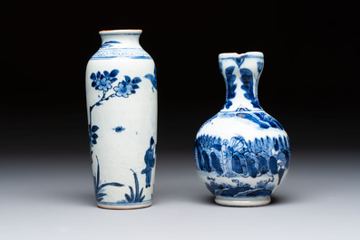 A Japanese blue and white vase, a jug and a bowl, 17th C. and later