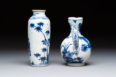 A Japanese blue and white vase, a jug and a bowl, 17th C. and later