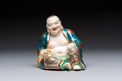 A Chinese gilt and polychrome-decorated Milefo Buddha, Fujian mark, 20th C.