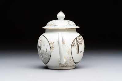 A Chinese grisaille and gilt-decorated 'European Subject' teapot and cover, Qianlong