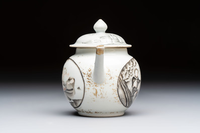 A Chinese grisaille and gilt-decorated 'European Subject' teapot and cover, Qianlong