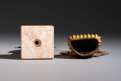 A Chinese gilt-bronze Buddha, a Tibetan dorje bell and four various South Asian bronze wares, 18/19th C.