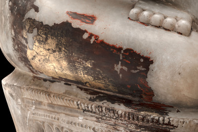 A monumental Burmese white marble Post-Pagan Buddha with traces of gilt-lacquer, Ava Kingdom, 17th C