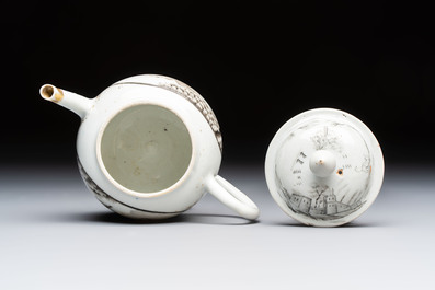 A Chinese grisaille and gilt-decorated 'European Subject' teapot and cover, Qianlong