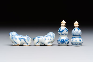 A varied collection of seven Chinese blue and white wares, Chenghua marks, 19th C.