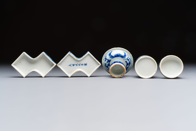 A varied collection of seven Chinese blue and white wares, Chenghua marks, 19th C.