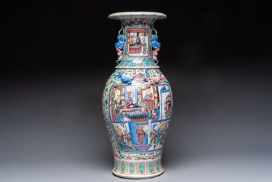 A Chinese Canton famille rose vase with narrative design, 19th C.