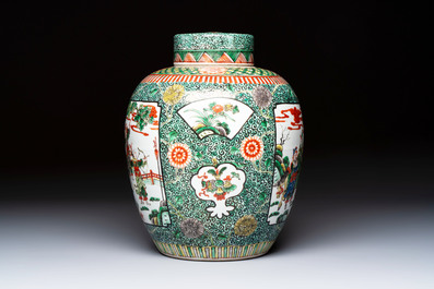 A Chinese famille verte jar and cover with narrative design, 19th C.