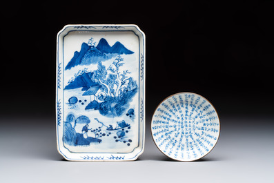 Four Chinese blue and white wares, and two iron-red-decorated wares, 19/20th C.