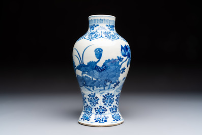 A Chinese blue and white 'Ducks in a Lotus Pond' vase, Kangxi mark, 19th C.