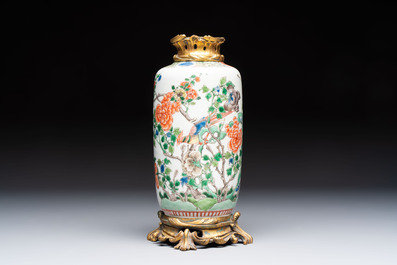 A gilt-bronze-mounted Chinese famille verte vase, a powder-blue-ground bowl and a jar, 19th C.