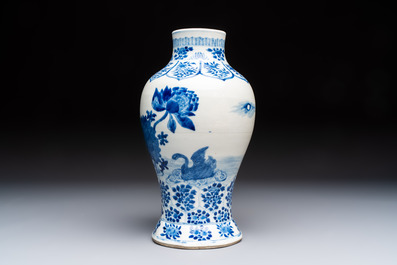A Chinese blue and white 'Ducks in a Lotus Pond' vase, Kangxi mark, 19th C.