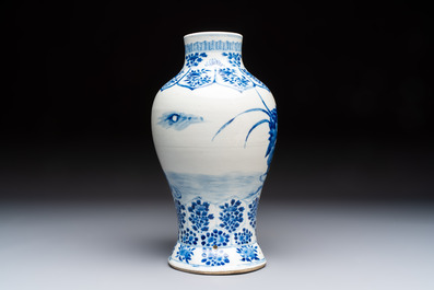 A Chinese blue and white 'Ducks in a Lotus Pond' vase, Kangxi mark, 19th C.