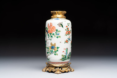 A gilt-bronze-mounted Chinese famille verte vase, a powder-blue-ground bowl and a jar, 19th C.