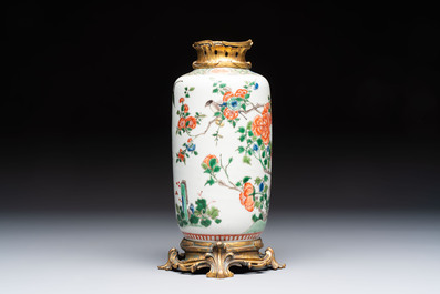 A gilt-bronze-mounted Chinese famille verte vase, a powder-blue-ground bowl and a jar, 19th C.