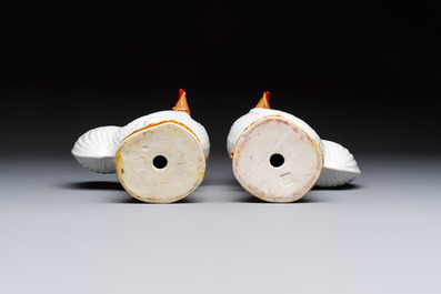 A pair of Chinese polychrome-glazed roosters, 20th C.