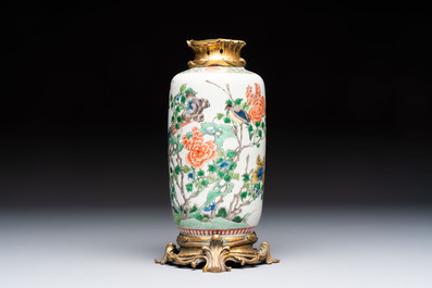 A gilt-bronze-mounted Chinese famille verte vase, a powder-blue-ground bowl and a jar, 19th C.