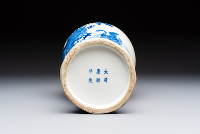 A Chinese blue and white 'Ducks in a Lotus Pond' vase, Kangxi mark, 19th C.