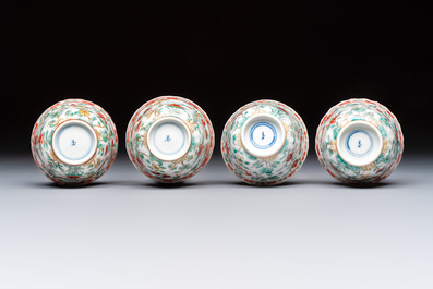 Four Chinese famille verte cups and seven saucers, 19th C.
