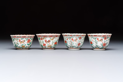 Four Chinese famille verte cups and seven saucers, 19th C.