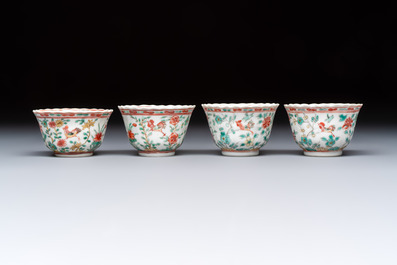 Four Chinese famille verte cups and seven saucers, 19th C.