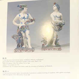 An important pair of polychrome Dutch Delft cashmere palette figures of Diana and Mercury, dated 172(?)