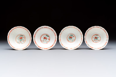 Four Chinese famille verte cups and seven saucers, 19th C.