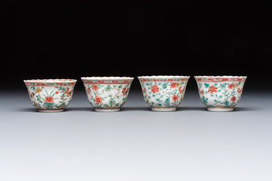 Four Chinese famille verte cups and seven saucers, 19th C.