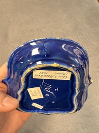 An extremely rare Dutch Delft 'Persian Blue' shield-shaped condiment dish, late 17th C.