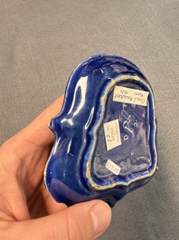 An extremely rare Dutch Delft 'Persian Blue' shield-shaped condiment dish, late 17th C.
