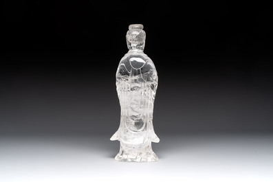 A Chinese carved rock crystal Guanyin, 20th C.