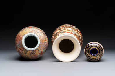 Three Japanese Satsuma vases, various marks, 19/20th C.
