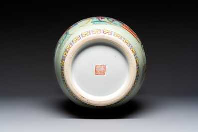 A Chinese famille rose 'Eight Immortals' dish and an 'Elegant Beauties' vase, Qianlong and Jingdezhen 景德鎮 mark, 20th C.