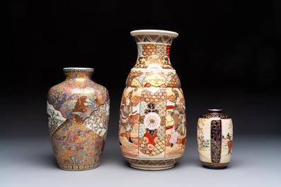 Three Japanese Satsuma vases, various marks, 19/20th C.